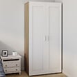 ID MARKET - Armoire 2 portes VITO blanc et bois penderie 80 cm avec étagères rangement maxi capacité - vignette