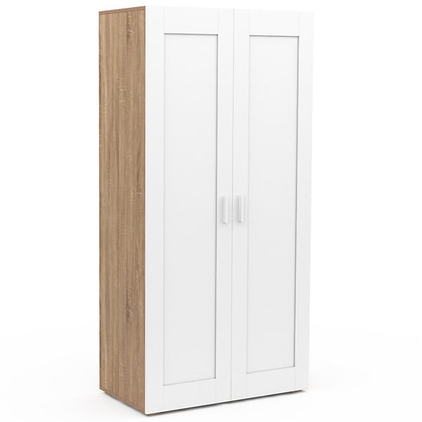 ID MARKET - Armoire 2 portes VITO blanc et bois penderie 80 cm avec étagères rangement maxi capacité - large