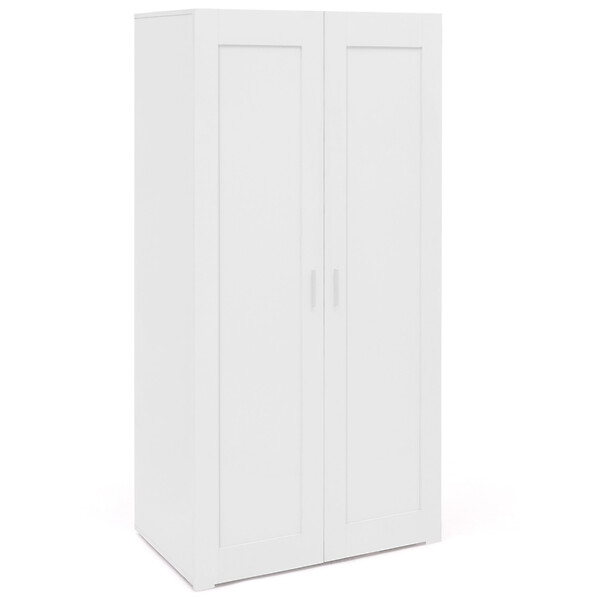ID MARKET - Armoire 2 portes VITO blanc penderie 80 cm avec étagères rangement maxi capacité - large