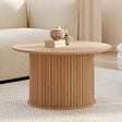 ID MARKET - Table basse ronde JULIETTE 70 cm lattes tasseau bois coloris chêne - vignette