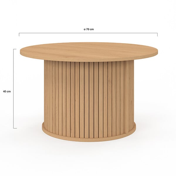 ID MARKET - Table basse ronde JULIETTE 70 cm lattes tasseau bois coloris chêne - large
