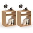 ID MARKET - Lot de 2 tables de chevet NORA avec rangements ouverts effet lattes et bois - vignette