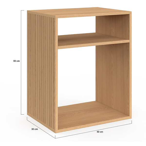 ID MARKET - Lot de 2 tables de chevet NORA avec rangements ouverts effet lattes et bois - large