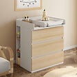 ID MARKET - Commode à langer évolutive AMBRE façon hêtre et blanc 3 tiroirs table à langer et 2 étagères amovibles - vignette