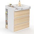 ID MARKET - Commode à langer évolutive AMBRE façon hêtre et blanc 3 tiroirs table à langer et 2 étagères amovibles - vignette