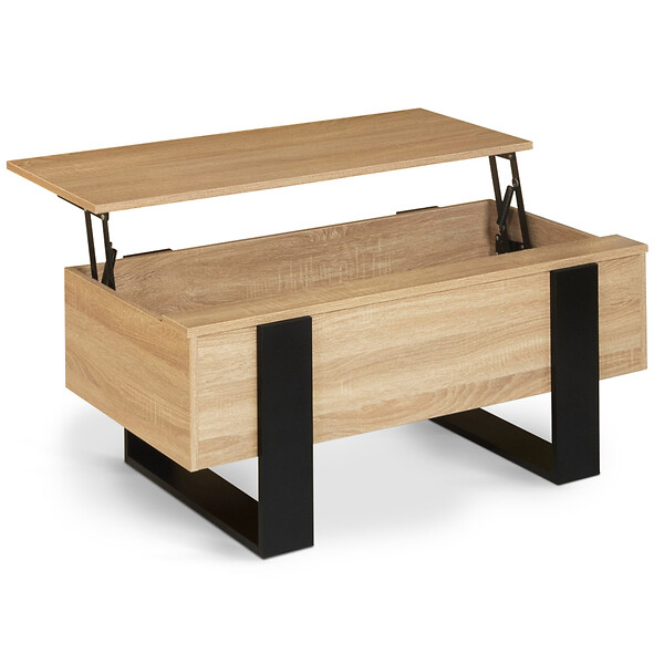 ID MARKET - Table basse plateau relevable rectangulaire PHOENIX bois et noir - large