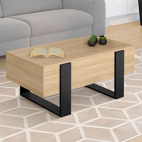 ID MARKET - Table basse plateau relevable rectangulaire PHOENIX bois et noir - large
