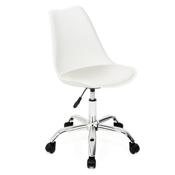 ID MARKET - Chaise de bureau scandinave SARA blanche à roulettes - large