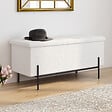 ID MARKET - Banc coffre rangement LOUIS pieds métal noir 100 cm tissu bouclette blanc - vignette