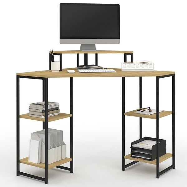 ID MARKET - Bureau d'angle DETROIT gain de place bureau informatique avec rangements - large