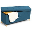 ID MARKET - Banc coffre rangement sur pied 100 cm tissu bleu canard - vignette