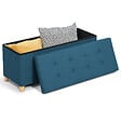 ID MARKET - Banc coffre rangement sur pied 100 cm tissu bleu canard - vignette