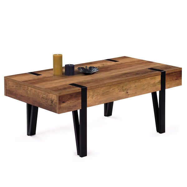 ID MARKET - Table basse rectangulaire 1 tiroir AUSTRIA 100 cm bois pied épingle noir - large