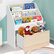 ID MARKET - Meuble de rangement bibliothèque enfant MANA 3 étagères et 1 bac sur roulettes blanc et hêtre - vignette