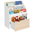 ID MARKET - Meuble de rangement bibliothèque enfant MANA 3 étagères et 1 bac sur roulettes blanc et hêtre - vignette