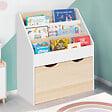 ID MARKET - Meuble de rangement bibliothèque enfant MANA 3 étagères et 1 bac sur roulettes blanc et hêtre - vignette