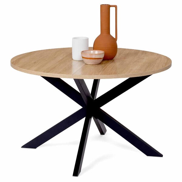 ID MARKET - Table basse ronde ALIX pied araignée 70 cm bois et noir - large