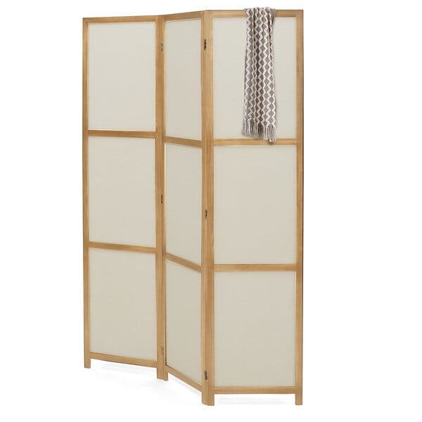 ID MARKET - Paravent intérieur bois et tissu beige - large