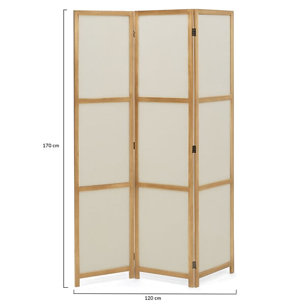 ID MARKET - Paravent intérieur bois et tissu beige - large