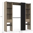 ID MARKET - Dressing extensible double MERYL 120/180 x 50 x 180 cm hêtre avec étagères hêtre + double penderie + rideau noir - vignette