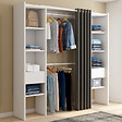 ID MARKET - Dressing extensible double MERYL 120/180 x 50 x 180 cm blanc avec étagères + double penderie + rideau gris - vignette