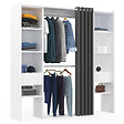 ID MARKET - Dressing extensible double MERYL 120/180 x 50 x 180 cm blanc avec étagères + double penderie + rideau gris - vignette