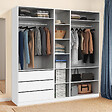 ID MARKET - Dressing modulable TAYLOR 200 x 55 x 200 cm 3 modules avec penderies + étagères + tiroirs blanc - vignette