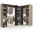 ID MARKET - Dressing extensible d'angle MARLON 230 x 140 x 180 cm hêtre avec penderies + étagères + rideaux noirs - vignette