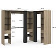 ID MARKET - Dressing extensible d'angle MARLON 230 x 140 x 180 cm hêtre avec penderies + étagères + rideaux noirs - vignette
