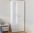 ID MARKET - Armoire 2 portes VITO blanc penderie 80 cm avec 2 tiroirs, miroir et étagères - vignette