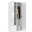 ID MARKET - Armoire 2 portes VITO blanc penderie 80 cm avec 2 tiroirs, miroir et étagères - vignette