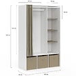 ID MARKET - Dressing penderie DIANE 105 x 45 x 167 cm blanc avec étagères + boites de rangement + rideau taupe - vignette