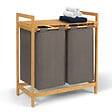ID MARKET - Panier à linge 2 bacs bambou BEA tissu gris foncé - vignette