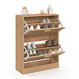 ID MARKET - Meuble à chaussures 12 paires JULIETTE 2 portes lattes tasseau bois coloris chêne - vignette