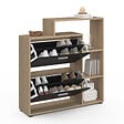 ID MARKET - Meuble à chaussures 12 paires KLARK imitation hêtre 2 portes noires avec étagères - vignette