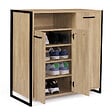 ID MARKET - Armoire à chaussures 18 paires LUIS 3 portes avec niche design industriel - vignette