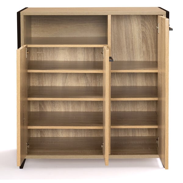 ID MARKET - Armoire à chaussures 18 paires LUIS 3 portes avec niche design industriel - large