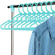 ID MARKET - Séchoir à linge vertical pliable 3 niveaux OPTIMUM capacité 30M avec tringle télescopique cintres et pinces blanc et bleu - vignette