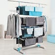 ID MARKET - Séchoir à linge vertical pliable 4 niveaux OPTIMUM capacité 30M avec tringle télescopique blanc et bleu - vignette