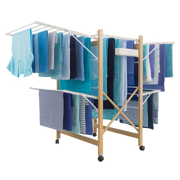 ID MARKET - Séchoir à linge pliable DELUXE capacité 27M blanc et effet bois - large