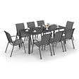 ID MARKET - Salon de jardin MADRID table 190 CM et 8 chaises empilables gris anthracite - vignette