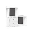 ID MARKET - Meuble de rangement en escalier LIAM 3 niveaux bois blanc fond gris avec porte et tiroirs - vignette