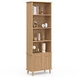 ID MARKET - Etagère bibliothèque 4 niveaux avec placard JULIETTE lattes tasseau bois coloris chêne - vignette