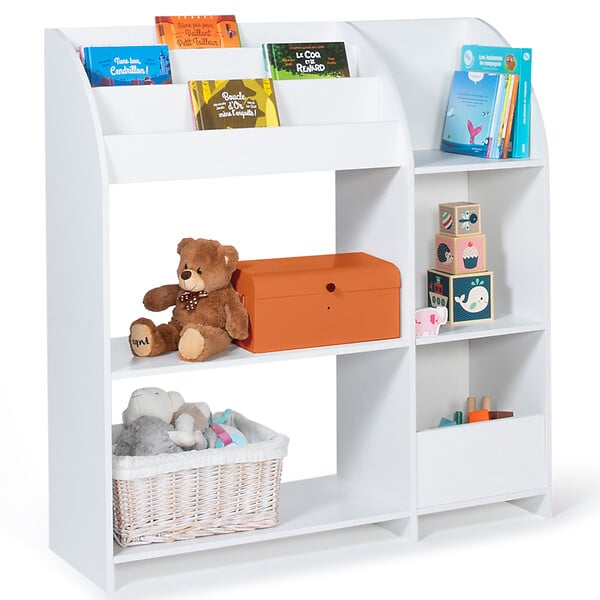 ID MARKET - Meuble de rangement EMMA étagère jouets et bibliothèque enfant en bois blanc - large