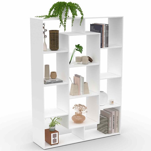 ID MARKET - Etagère bibliothèque COLETTE avec 11 compartiments blanc 143 cm - large