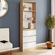 ID MARKET - Etagère bibliothèque CARLA 3 niveaux 3 tiroirs blanc et effet bois 190 cm - vignette
