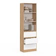 ID MARKET - Etagère bibliothèque CARLA 3 niveaux 3 tiroirs blanc et effet bois 190 cm - vignette