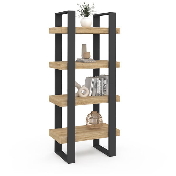 ID MARKET - Etagère 4 niveaux PHOENIX bois et noir - large