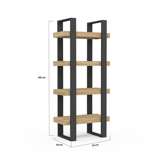 ID MARKET - Etagère 4 niveaux PHOENIX bois et noir - large