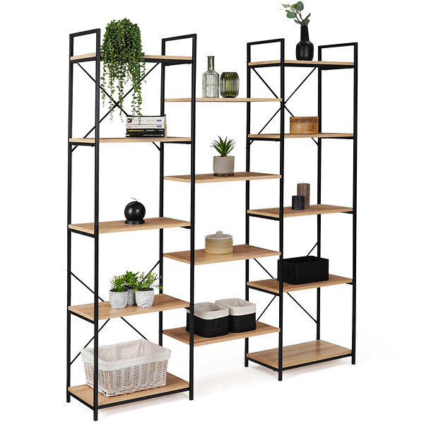 ID MARKET - Étagère bibliothèque trio 5 niveaux DETROIT design industriel 170 cm - large